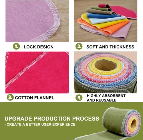 Vista 4 de Chloven Rollo de papel higiénico reutilizable lavable, paquete de 48 toallas de tela de algodón, toallitas absorbentes enrollables, pañuelos