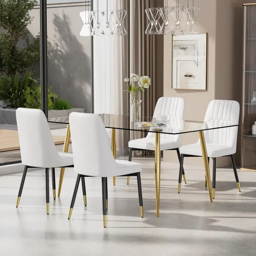 Vista 10 de Juego de mesa de comedor moderno de 51 pulgadas para 4, juego de sillas de mesa de cocina de vidrio para 4, mesa de cocina rectangular con 4 sillas