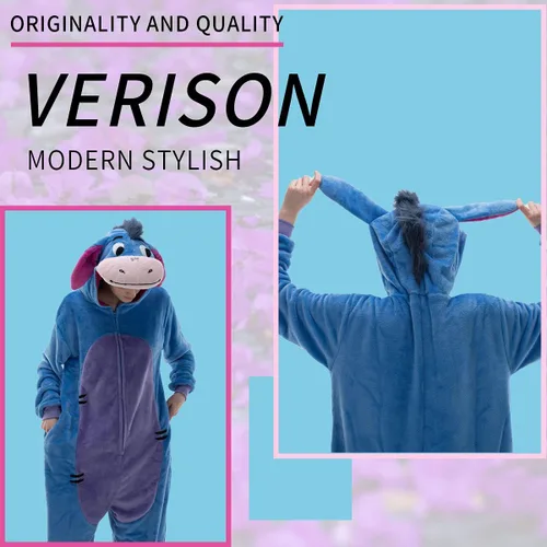 Vista 7 de COSUSKET Snug Fit Unisex Adult Onesie Pajamas Flannel Cosplay Animal One Piece Halloween Costume Sleepwear Homewear