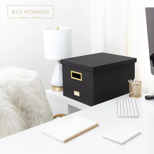 Vista 2 de BLU MONACO Caja organizadora de archivos colgante de escritorio con tapa Organizador de archivos colgantes para escritorio con almacenamiento
