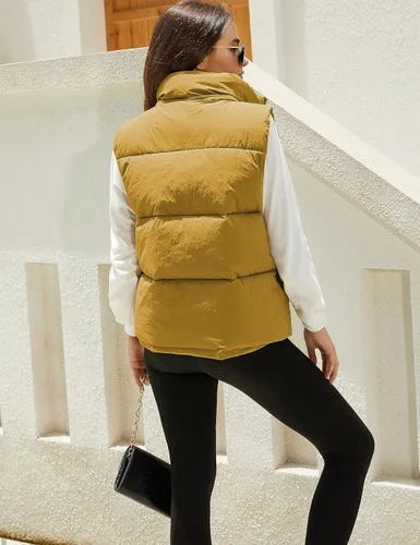 Vista 6 de Tanming Chaleco acolchado negro para mujer, con cremallera, ligero, sin mangas, para invierno, con capucha