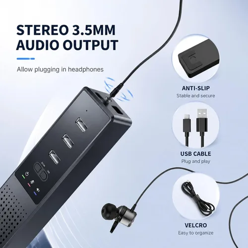 Vista 5 de Altavoz USB 3 en 1 para computadora con micrófono, altavoz de conferencia de escritorio con micrófono para oficina en casa inteligente y estudio