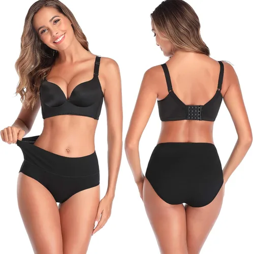 Vista 2 de Annenmy Ropa interior de algodón para mujer, de cintura alta, suave, elástica, transpirable, para mujer