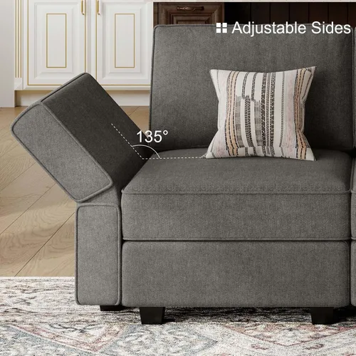 Vista 5 de Belffin - Sofá seccional modular con cama oculta, sofá seccional convertible para sala de estar. Sofá color gris claro