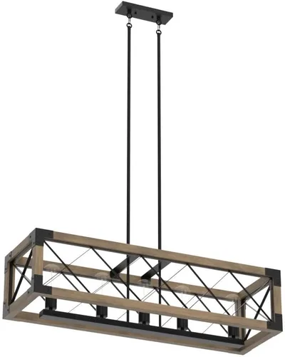 Vista 4 de Lámpara de araña de granja para comedor, lámpara rectangular de 5 luces, iluminación de isla de cocina de madera, 31.5 pulgadas de largo