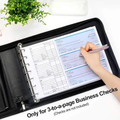 Vista 5 de SUNEE Carpeta de Talonario de Cheques Comercial con Cremallera de 7 Anillos de 1 Pulgada con Cremallera para Cheques Comerciales (9" x 13"), Carpeta