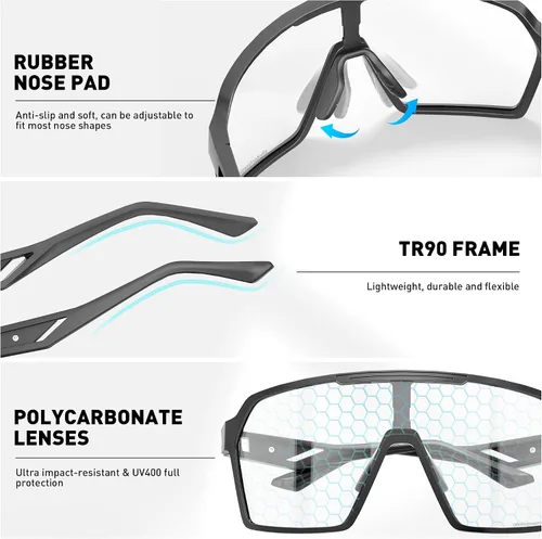 Vista 4 de SCVCN Photochromic Cycling Glasses Men Women Clear Mountain Bike Sunglasses Sports Baseball Riding MTB S327