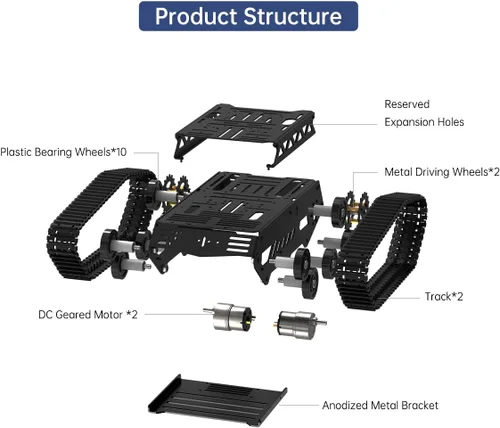 Vista 11 de Chasis de automóvil tanque con motor de engranaje de CC, chasis robot absorbente de golpes, plataforma móvil robótica de metal completo para Arduino