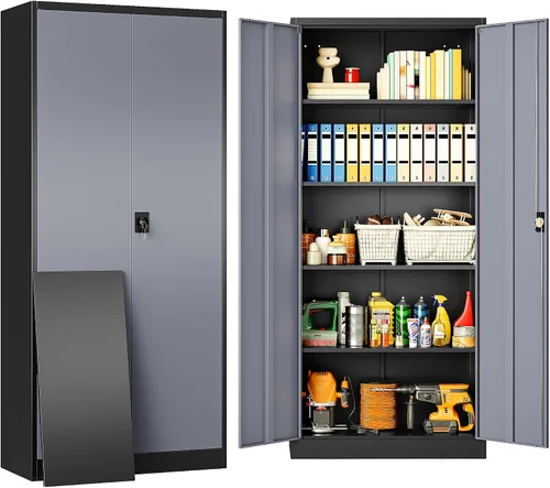 Vista 11 de SISESOL Gabinete de almacenamiento de metal ancho y profundo con ruedas, gabinete de almacenamiento de garaje alto rodante con cerradura, gabinetes