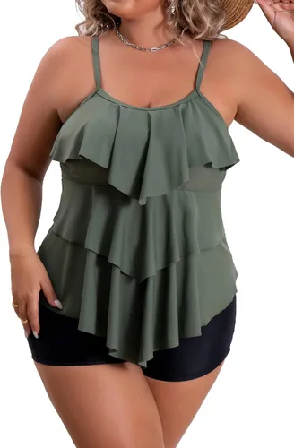 Vista 8 de B2prity Traje de baño tankini de talla grande para mujer, con control de 01