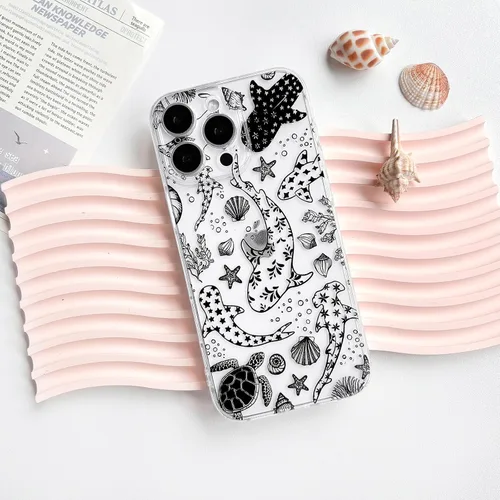 Vista 5 de NITITOP Funda para iPhone 16 Pro Clear Sea Animal - Tortuga Negra negro (Black Turtle)