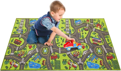 Vista 4 de Alfombra de juego para niños de 80 x 40 pulgadas. City Life ideal para jugar con autos y juguetes. Juega, aprende y diviértete de forma segura.