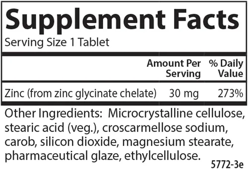 Vista 4 de Carlson Zinc quelado 30 mg – Suplemento de quelato de glicinato de zinc – Absorción superior, apoyo inmunológico y enzimático, antioxidante, 250