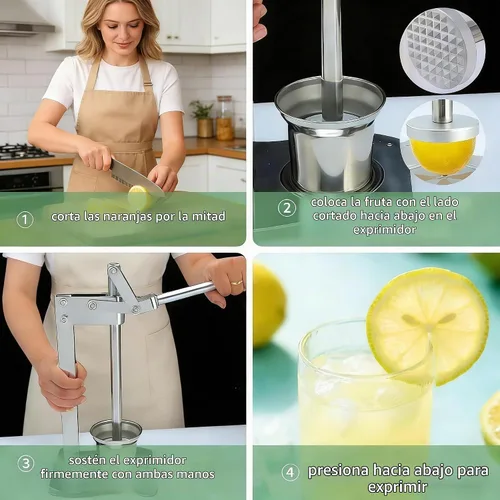Vista 5 de Exprimidor manual de cítricos de acero inoxidable, exprimidor manual de cítricos – Exprimidor de mano resistente para lima naranja, prensa de frutas