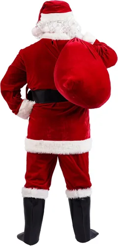 Vista 3 de Disfraz de Papá Noel para hombres y adultos, traje de Papá Noel, 11 piezas, traje de terciopelo rojo de lujo, juego de fiesta de Navidad