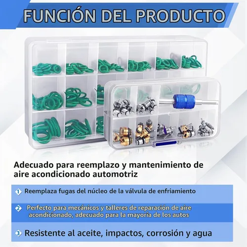 Vista 6 de Kit de reparación de aire acondicionado para automóvil: 270 piezas kit de juntas tóricas de CA y 40 piezas de núcleo de válvula de CA para sistema