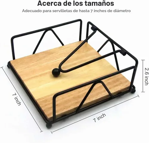 Vista 6 de Servilletero para mesa, servilletero de metal y madera, servilleteros de pie para servilletas de papel, para encimera de cocina, mesa de comedor, 7