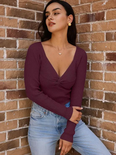Vista 10 de LILLUSORY Ropa de otoño con nudo torcido 2025 para mujer, trajes de moda con parte superior acanalada de manga larga
