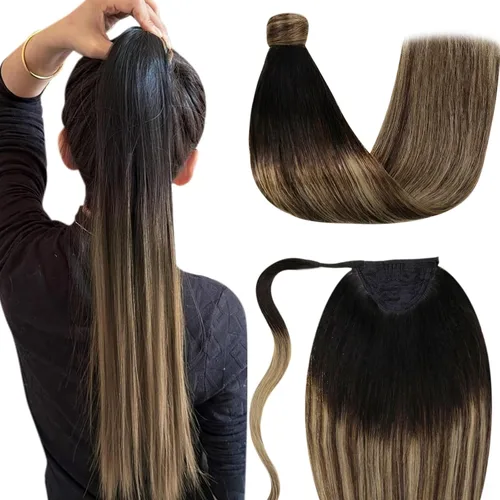 Vista 21 de LaaVoo Extensión de cola de caballo de cabello humano marrón para mujer, extensiones de cola de caballo marrón oscuro, extensiones de cabello humano