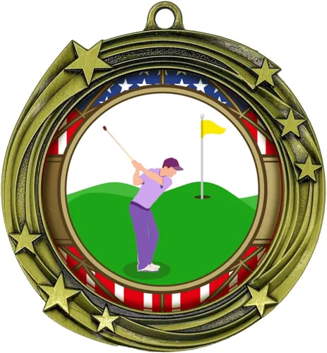 Vista 2 de All Quality Medalla de diseño de estrellas en remolino de golf - 1º, 2º, 3er lugar
