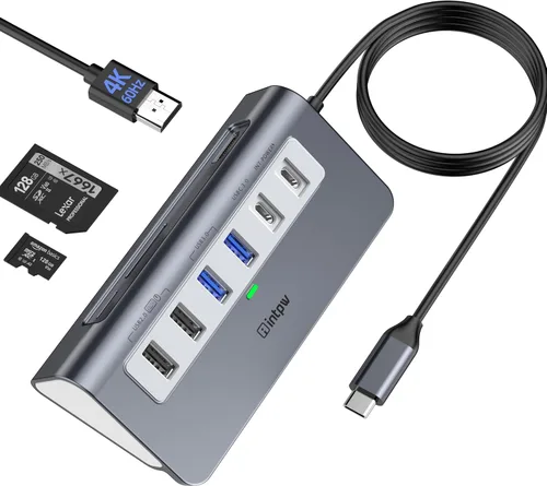 Vista 16 de P9 USB C Hub, INTPW 9-en-1 Adaptador USB Multipuerto con HDMI 4K, PD 100W, USB-C y 2 USB A 3.0 5Gbps, 2 USB A 2.0, Lector de Tarjetas SD/TF, Hub USB
