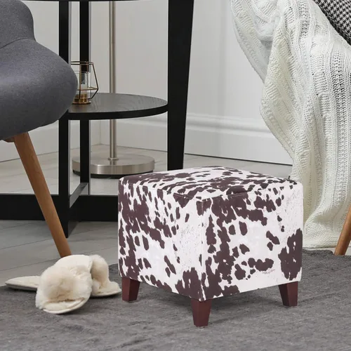 Vista 4 de Adeco Taburete otomano pequeño de 16.3 pulgadas, reposapiés otomano de lino con patas de madera, reposapiés tapizado para sala de estar, dormitorio