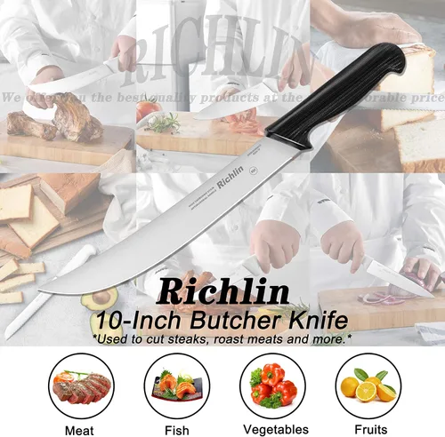Vista 3 de Richlin Cuchillo de carnicero, cuchillo de chef de 10 pulgadas, cuchillo de filete, cuchillo de cítrico de carne, cuchillo de cocina ultra afilado