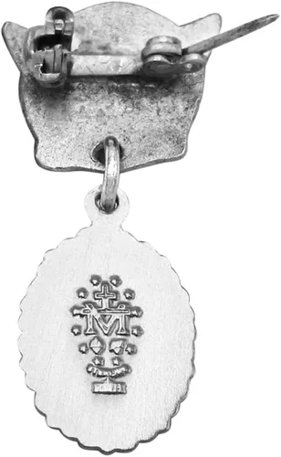 Vista 3 de Rosemarie's Religious Gifts Pequeño ángel con medalla milagrosa ovalada esmaltada de plata de ley