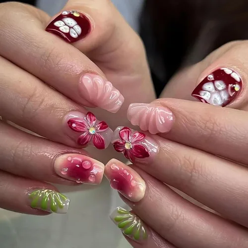 Vista 11 de Uñas postizas a presión de otoño, uñas postizas cortas cuadradas de MABKJLF de cobertura completa con diseños de diente de león, uñas adhesivas