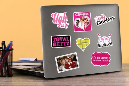 Vista 5 de Clueless - Paquete variado de 50 calcomanías de vinilo grandes de lujo, citas de moda de películas de los años 90 e iconos para laptop, botella
