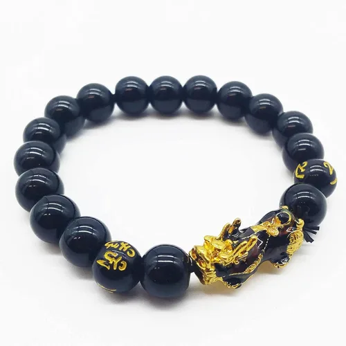 Vista 3 de Pulseras tradicionales Feng Shui Pixiu de la buena suerte para hombres y mujeres. Pulsera de piedras preciosas naturales de curación de energía