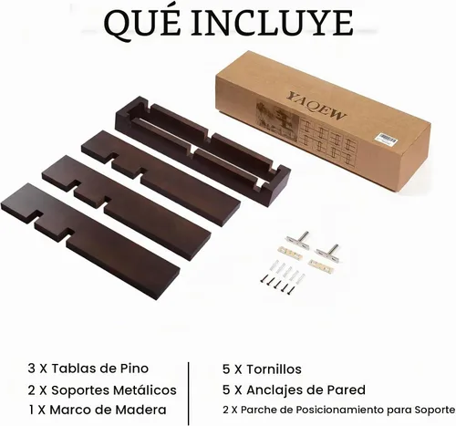 Vista 6 de yaqew Estantes flotantes variables de madera, juego de 4, estantes para baño de 28.35" máx., estantes de pared rústicos para sala de estar