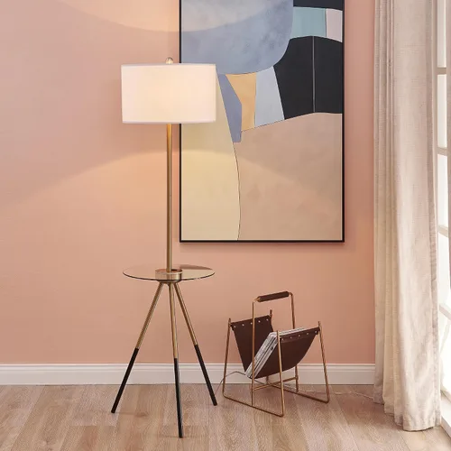 Vista 6 de Versanora Myra - Lámpara de pie con trípode de lectura moderna con puerto USB y mesa de cristal, pantalla blanca, acabado negro