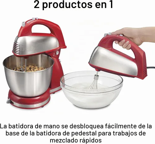 Vista 3 de Hamilton Beach Batidora clásica de pie y mano, 4 cuartos de galón, 6 velocidades con QuickBurst, soporte para tazón, 290 vatios de potencia máxima