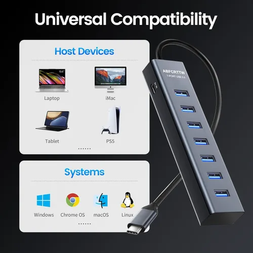 Vista 7 de Adaptador multipuerto USB C a USB Hub, adaptador multipuerto USB C 7 en 1 de aluminio, extensores USB, adaptador USB a USB C para MacBook Pro/Air
