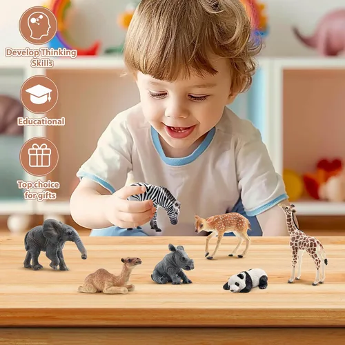 Vista 7 de Toymany 12 figuras de animales del bosque, figuras realistas de animales del bosque, juguetes incluyen elefante, león de montaña, jirafa y cachorros