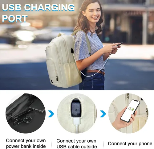 Vista 3 de RAINSMORE Mochila para laptop de 17 pulgadas, mochila de viaje grande para mujer, mochila impermeable para computadora, trabajo, universidad, bolsa