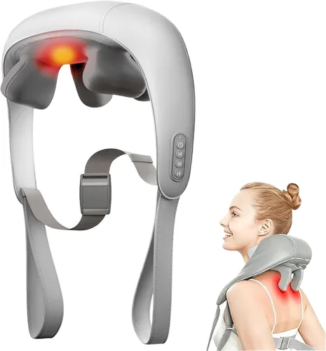 Vista 8 de Masajeador inalámbrico de cuello y hombros con calor, tejido profundo Shiatsu para aliviar el dolor, correas mejoradas portátil para viajes en casa
