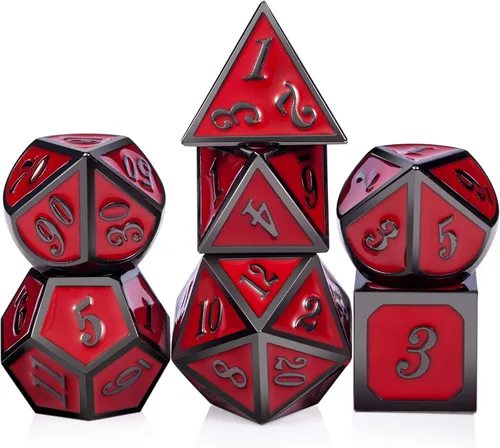Vista 46 de DNDND - Dados de diseño antiguo, 7 dados de metal de latón con caja de metal para juegos de mesa como Dungeons and Dragons
