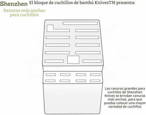 Vista 6 de 20 Slot soporte universal para cuchillos de bambú sin cuchillos. Shenzhen Knives organizador y base para almacenar cuchillos