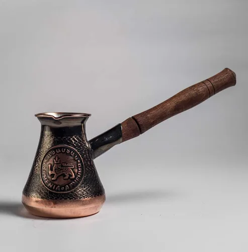 Vista 2 de Copper Coffee Pot Maker, Jazzve, Cezve Ibrik, Armenia Jezve Jazve wooden handle ARMENIAN coffee maker, handmade, turka, personalized