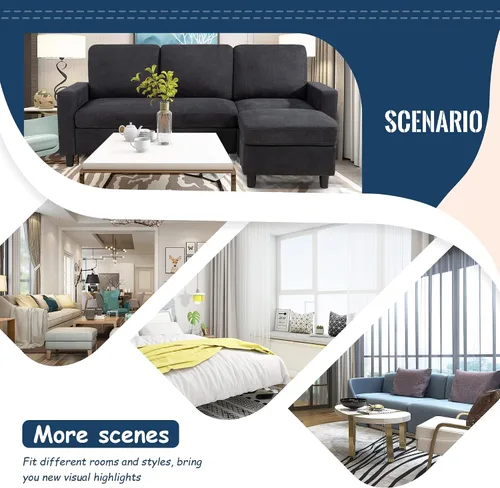 Vista 7 de JY QAQA - Sofá modular convertible, sofá en forma de L con tela de lino moderna, 4 asientos de ancho, tumbona reversible para espacios pequeños