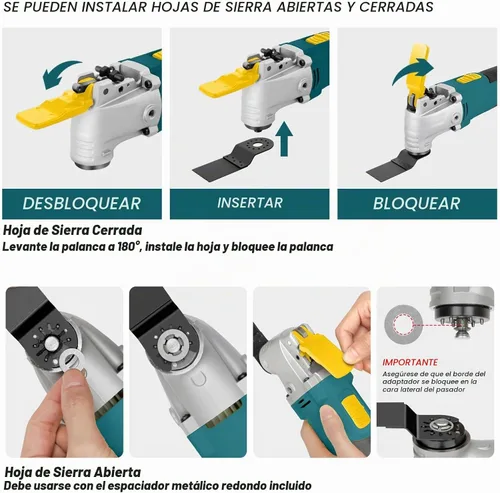 Vista 6 de Enventor Herramienta oscilante con 28 accesorios, 6 velocidades, cable de Cambio sin herramientas, 15,000-22,000 OPM, ángulo de 3°, 4 cuchillas