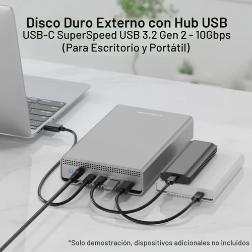 Vista 4 de Avolusion PRO-G1 - Disco duro externo USB 3.2 Gen 2 (10Gbps) USB-C de 12 TB con HUB USB 3.0 para Windows o MacOS PC de sobremesa o portátil