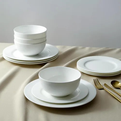 Vista 4 de Stone Lain Aria Bone China - Juego de vajilla de 12 piezas, color blanco
