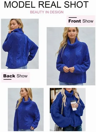 Vista 3 de Dokotoo suéteres de cuello alto para mujer, de manga larga tipo globo, para otoño e invierno 2025