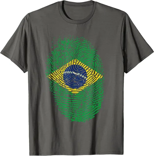 Vista 6 de Camiseta patriótica de la bandera brasileña con huella dactilar Asphalt Grey