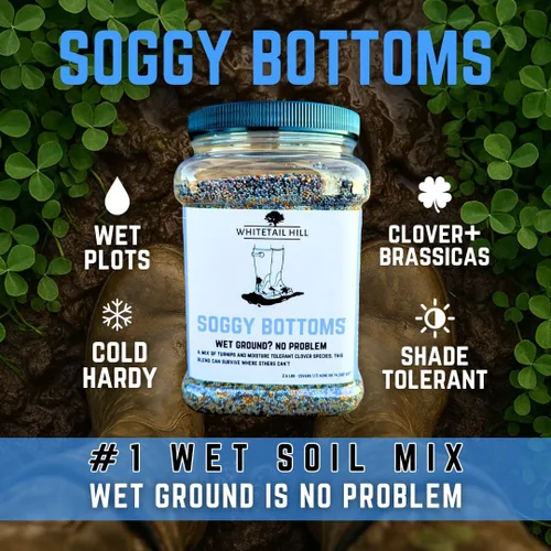 Vista 4 de Soggy Bottoms - Mezcla de semillas para parcelas de alimentos, 1/3 acre o 3 acres, una mezcla de nabos y trébol tolerante a la humedad, sobrevive