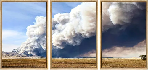 Vista 42 de SIGNWIN Lienzo enmarcado para pared, juego de arte nublado de tormenta, cielo, bosque otoñal, árboles, rústico, naturaleza, fotografía, realismo