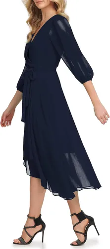 Vista 2 de DKNY Vestido midi cruzado de imitación de media manga con globo para mujer, Baya